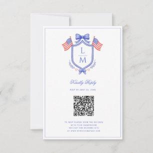 Cartão RSVP Crista de Bandeira Patriótica   Casamento de Monog