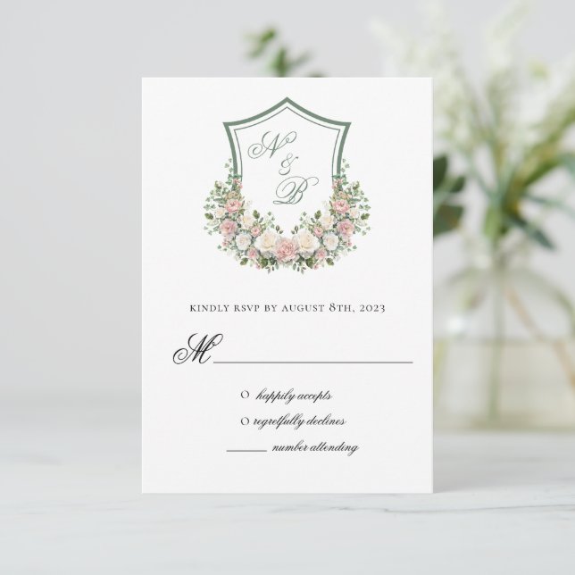 Cartão RSVP Crista Floral Rosa (Em pé/Frente)