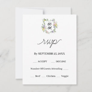 Cartão RSVP Crista Monogramada Floral Elegante de Fotografia d