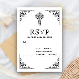 Cartão RSVP Cruz Celta Preto e Branco Casamento