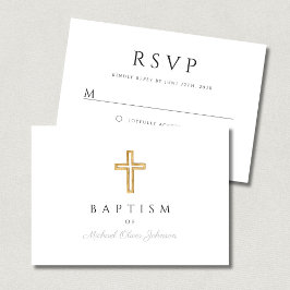 Cartão RSVP Cruz Religiosa Moderna Batismo Menino