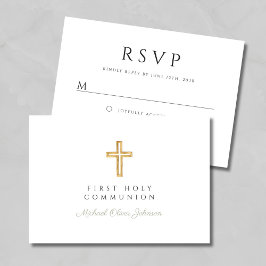 Cartão RSVP Cruz Religiosa Verde Sage Moderna Primeira Comunhã