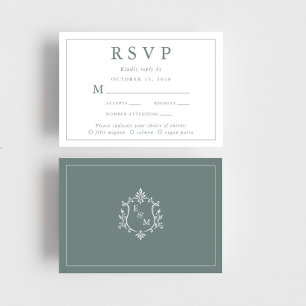 Cartão RSVP Cume de Monograma Casamento Verde Sage Escolha de