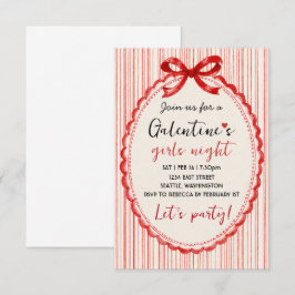 Cartão RSVP Custom Red Bow Galentines Party Invitation