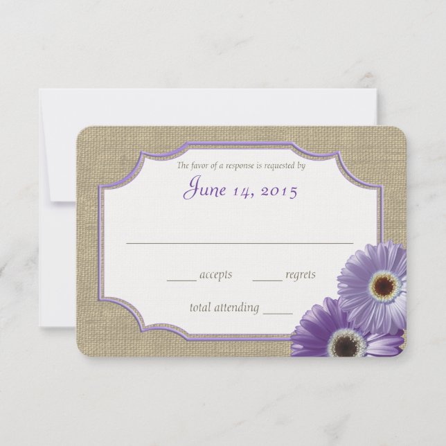 Cartão RSVP Daisy e Burlap Lavanda Purple Reply (Frente)
