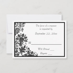 Cartão RSVP Damasco Floral Negro e Branco