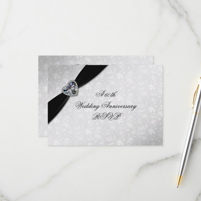 Cartão RSVP Damask 60º Aniversário de Casamento (Frente/Verso In Situ)