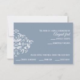 Cartão RSVP Damask Elegante Azul Dusty