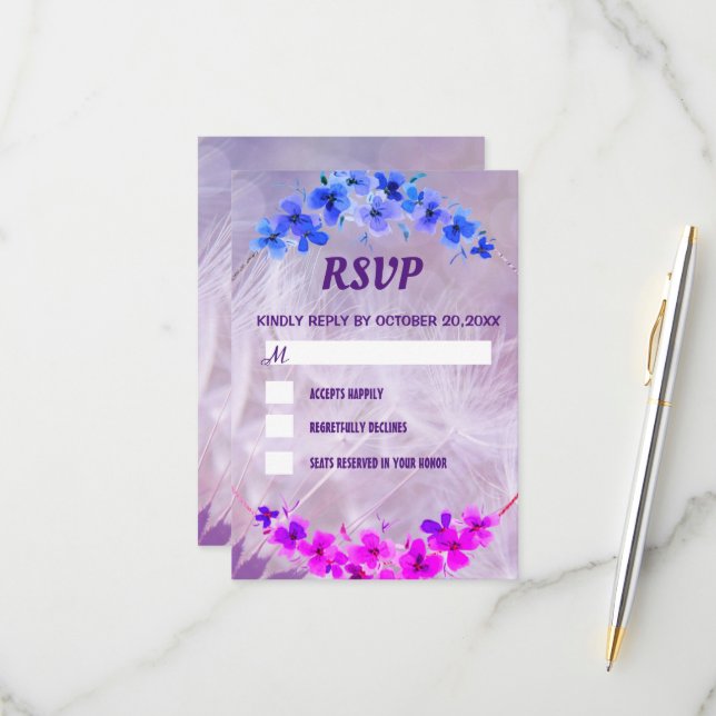 Cartão RSVP Dandelion Floral Elegante (Frente/Verso In Situ)