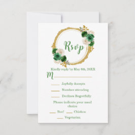 Cartão RSVP Dark Green and Gold Elegant Flowers Sweet Sixteen