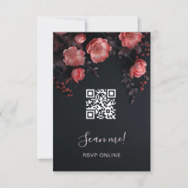 Cartão RSVP Dark Moody 3D Roses Wedding | Scan Me