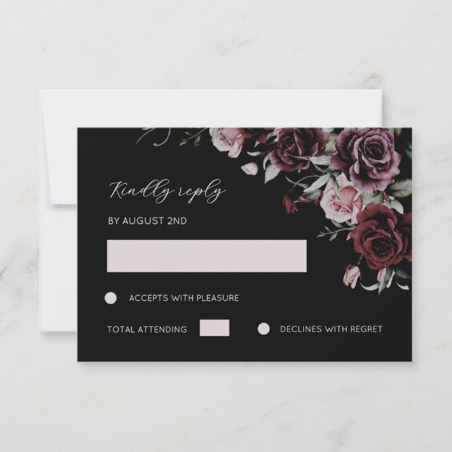 Cartão RSVP Dark Moody Romantic Watercolor Roses (Frente)