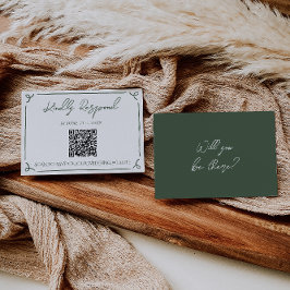 Cartão RSVP Dark Moss Green Whimsical Boho QR Code Wedding 