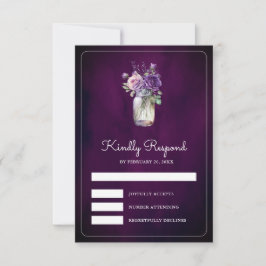 Cartão RSVP Dark Purple Floral Mason Jar Moody Wedding