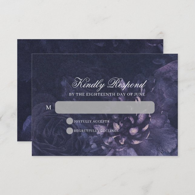 Cartão RSVP Dark Purple Gothic Boho Floral Wedding (Frente/Verso)