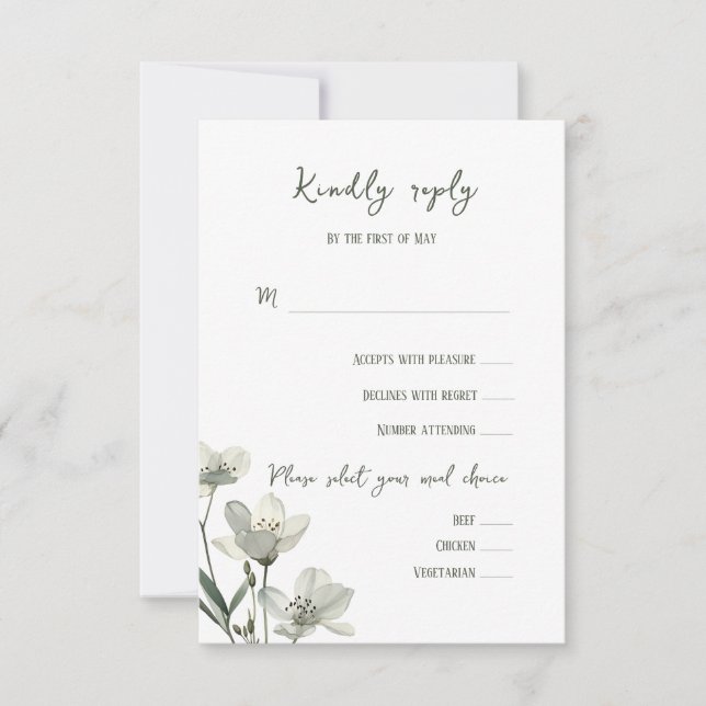 Cartão RSVP Dark Sage Green Botanical Wedding (Frente)