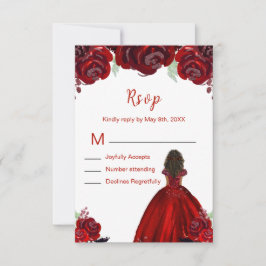 Cartão RSVP Dark Skin Princess Red Floral Sweet Sixteen