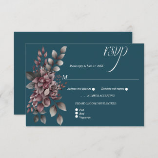 Cartão RSVP Dark Teal, Dusty Purple, Lavender, Sage Floral | 