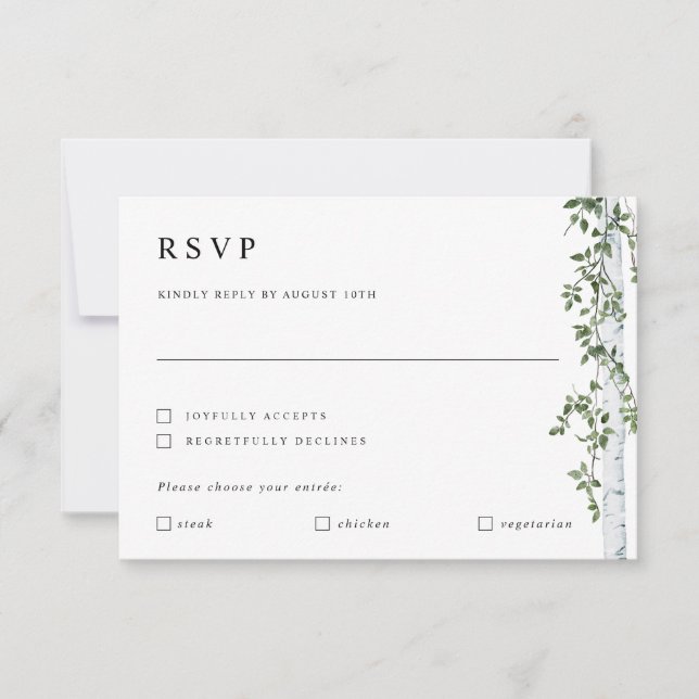Cartão RSVP de Árvore Birch com Casamento Preferen (Frente)