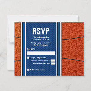 Cartão RSVP de Bar Azul Laranja de Basquete Mitzva
