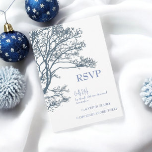 Cartão RSVP de Boho Casado de Árvore Solteiro Azul