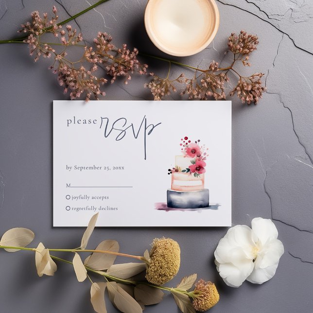 Cartão RSVP de Bolo de Casamento de Água (Watercolor Wedding Cake Illustration Wedding RSVP response card)