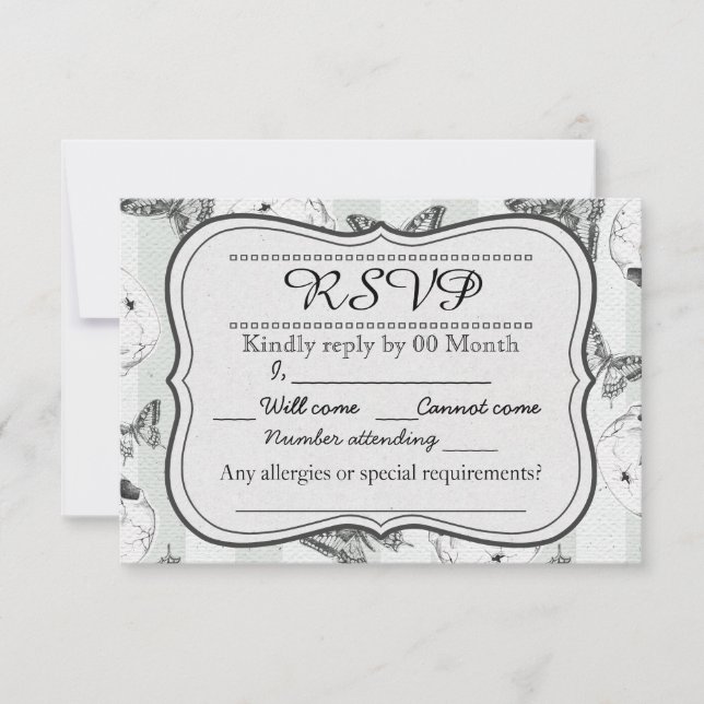 Cartão RSVP de Borboletas e crânios (Frente)