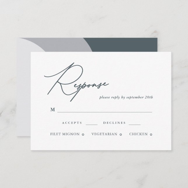 Cartão RSVP de Caligrafia de Arcos Azuis Modernos (Frente/Verso)