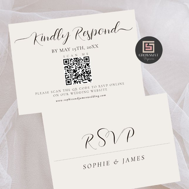 Cartão RSVP de Caligrafia de Código QR de Casament (Minimalist Wedding QR Code Calligraphy RSVP Card)