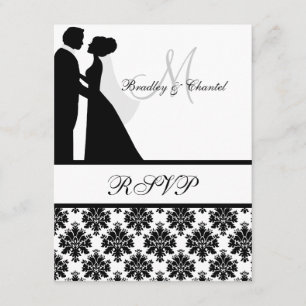 Cartão RSVP de Casal de Casamento Negro e Branco