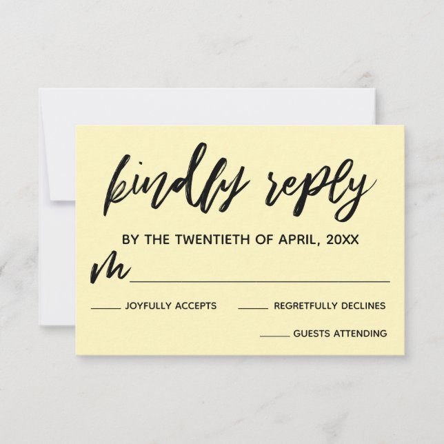 Cartão RSVP de Casamento Amarelo Pálido (Frente)