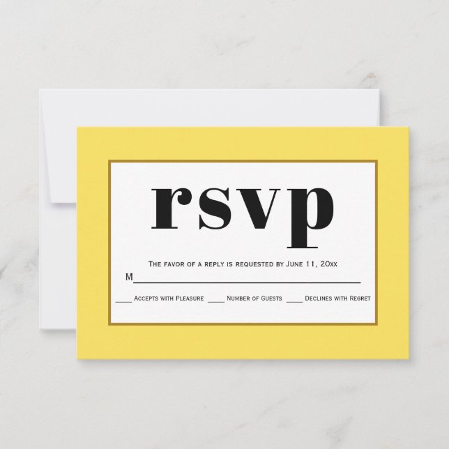 Cartão RSVP de casamento amarelo-tipografia preto (Frente)