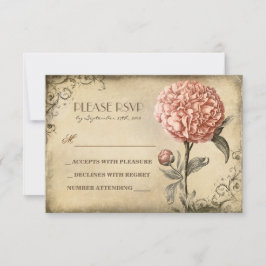 cartão RSVP de casamento antigo com floração de pe