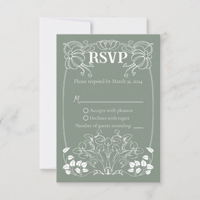 Cartão RSVP de Casamento Art Nouveau (Frente)