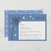 Cartão RSVP de Casamento Azul de Boho Palm Primave