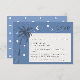Cartão RSVP de Casamento Azul de Boho Palm Primave