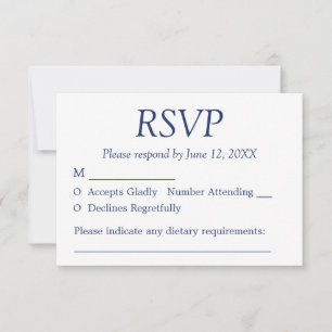 Cartão RSVP de Casamento Azul de Marinho Minimalis