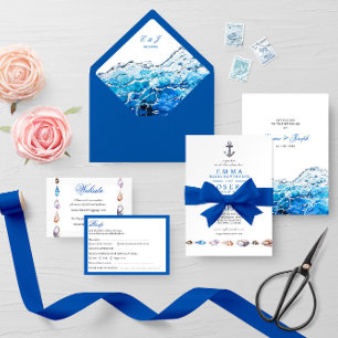 Cartão Rsvp De Casamento Azul De Praia No Oceano N