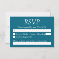 Cartão RSVP de Casamento Azul de Turquesa Profundo
