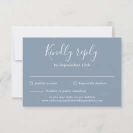 Cartão RSVP de Casamento Azul Dusty com Script Mín