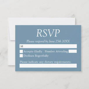 Cartão RSVP de Casamento Azul Dusty na moda Elegan