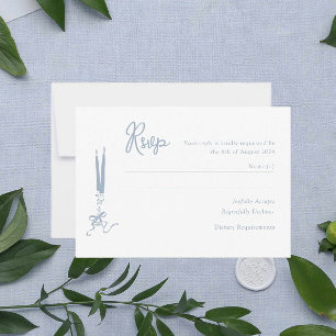 Cartão RSVP de Casamento Azul Dusty Whimsical