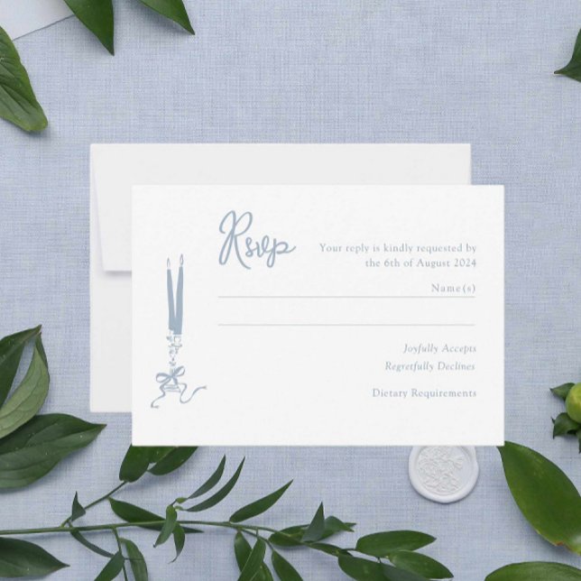 Cartão RSVP de Casamento Azul Dusty Whimsical (Criador carregado)