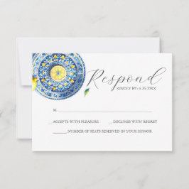 Cartão RSVP de Casamento Azul e Amarelo