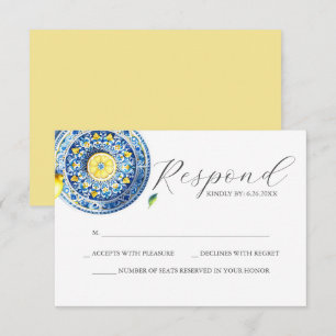 Cartão RSVP de Casamento Azul e Amarelo