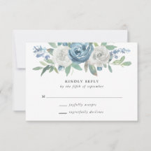 Cartão RSVP de Casamento Azul e Branco Dusty