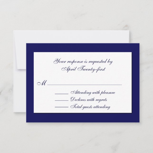 Cartão RSVP de Casamento Azul e Branco na moda (Frente)
