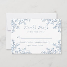 Cartão RSVP de Casamento Azul Vintage Floral