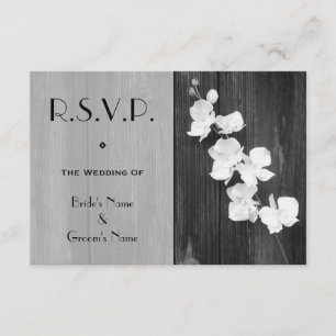 Cartão RSVP de Casamento - Barnwood Orquídeas Negr