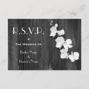 Cartão RSVP de Casamento - Barnwood Orquídeas Negr